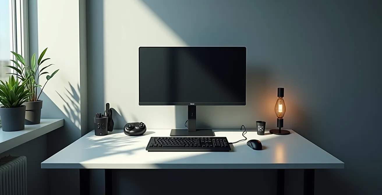 Vue environnementale d'un setup gaming avec clavier magnétique