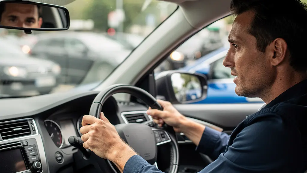 Voyageur au volant stressé dans embouteillage sur autoroute francilienne